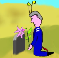 パイロットがお墓へお花を手向けました。