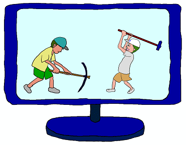 子供の労働をテレビで放映中という絵（イラスト）