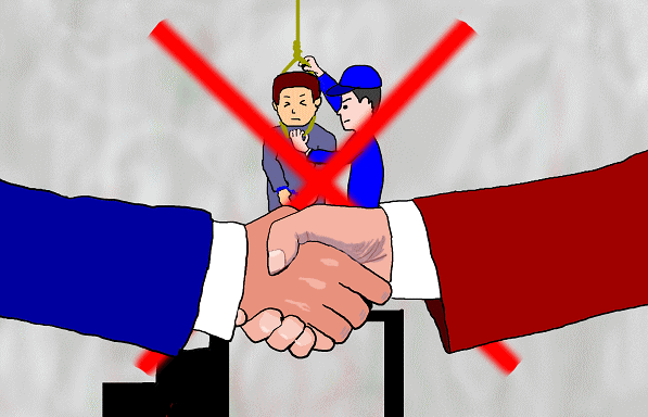 和解の握手と死刑廃止（市民弾圧廃止）のイラスト（絵）