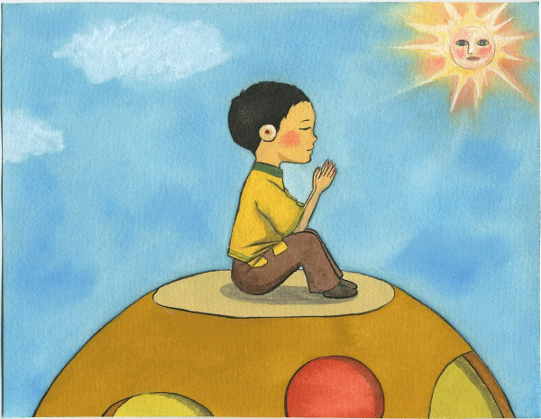 水彩で描く祈りの少年